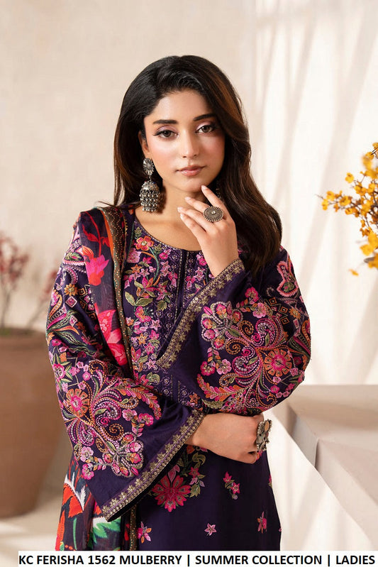 Purple cotton Pakistani women's straight shirt with plazo side view