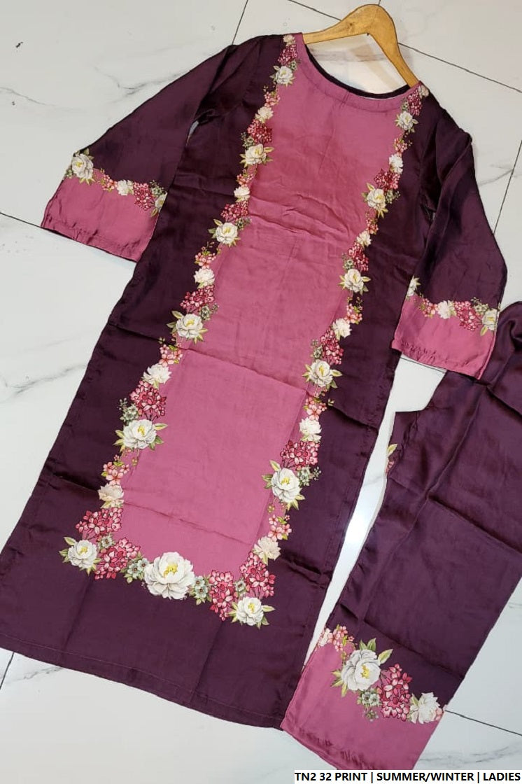 Pakistani women's lawn 2-piece printed casual suit back view