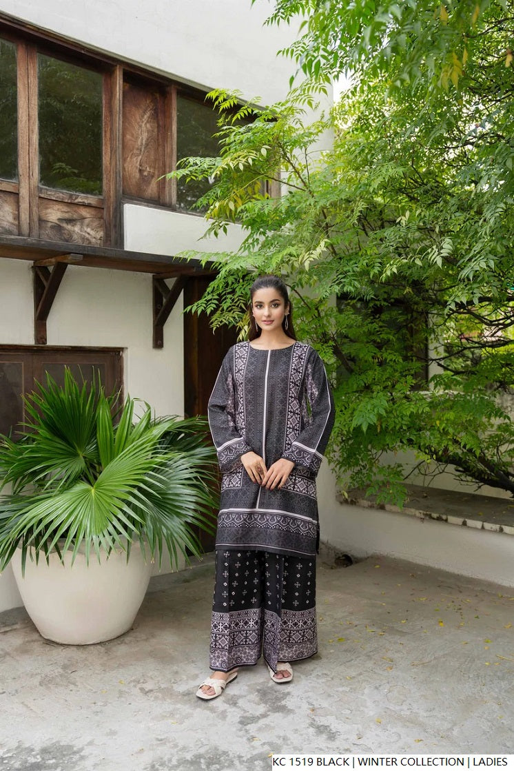 Silk 2-piece black - Pakistani women's elegant formal wear with silk trouser and silk dupatta front view
