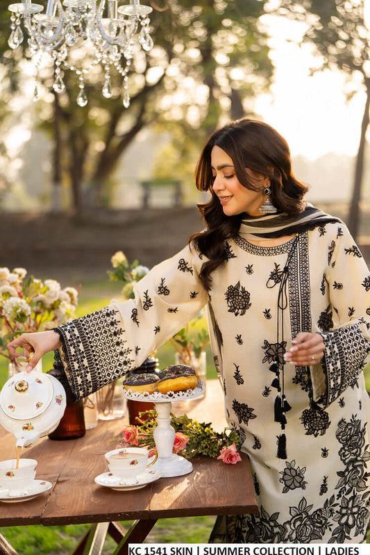 Skin cotton Pakistani women's 3D floral chikankari round shirt side view