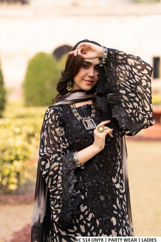 Onyx black printed Pakistani women's straight shirt with plazo side view