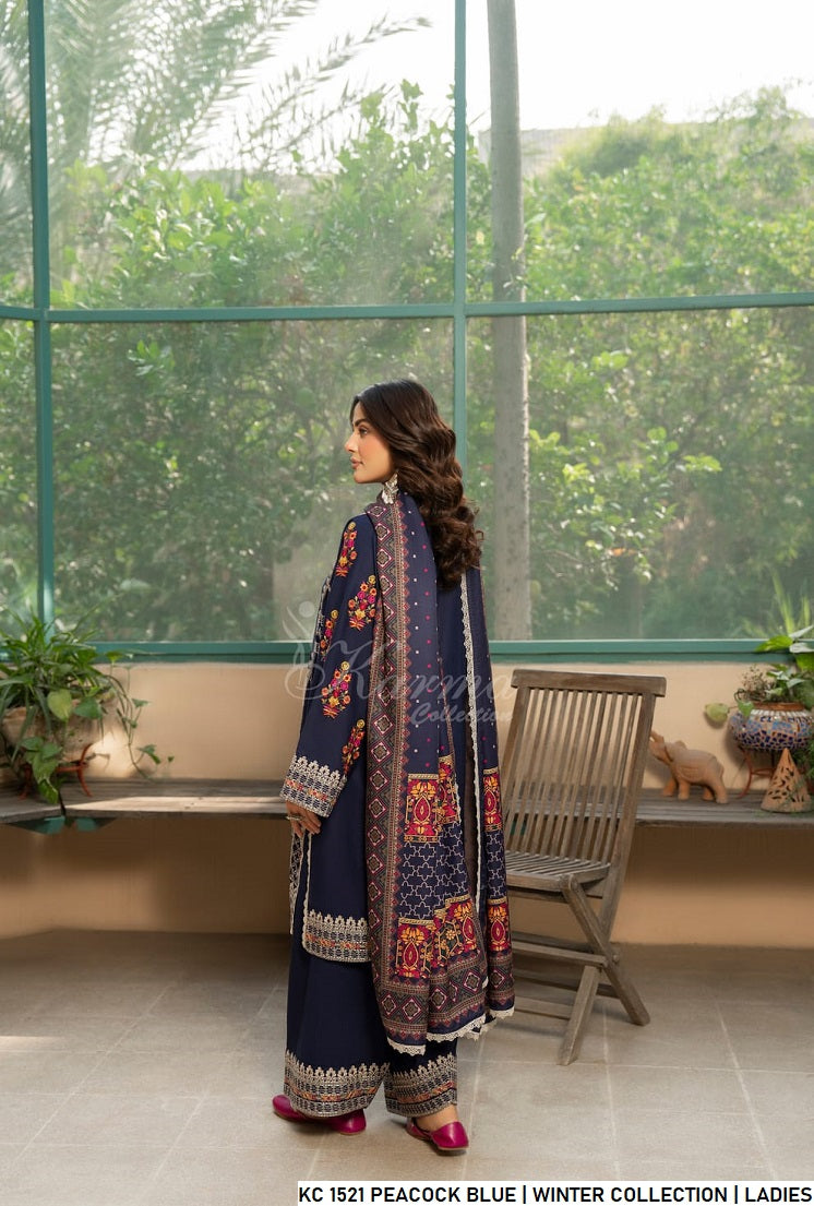 Peacock blue silk Pakistani women's short shirt side view