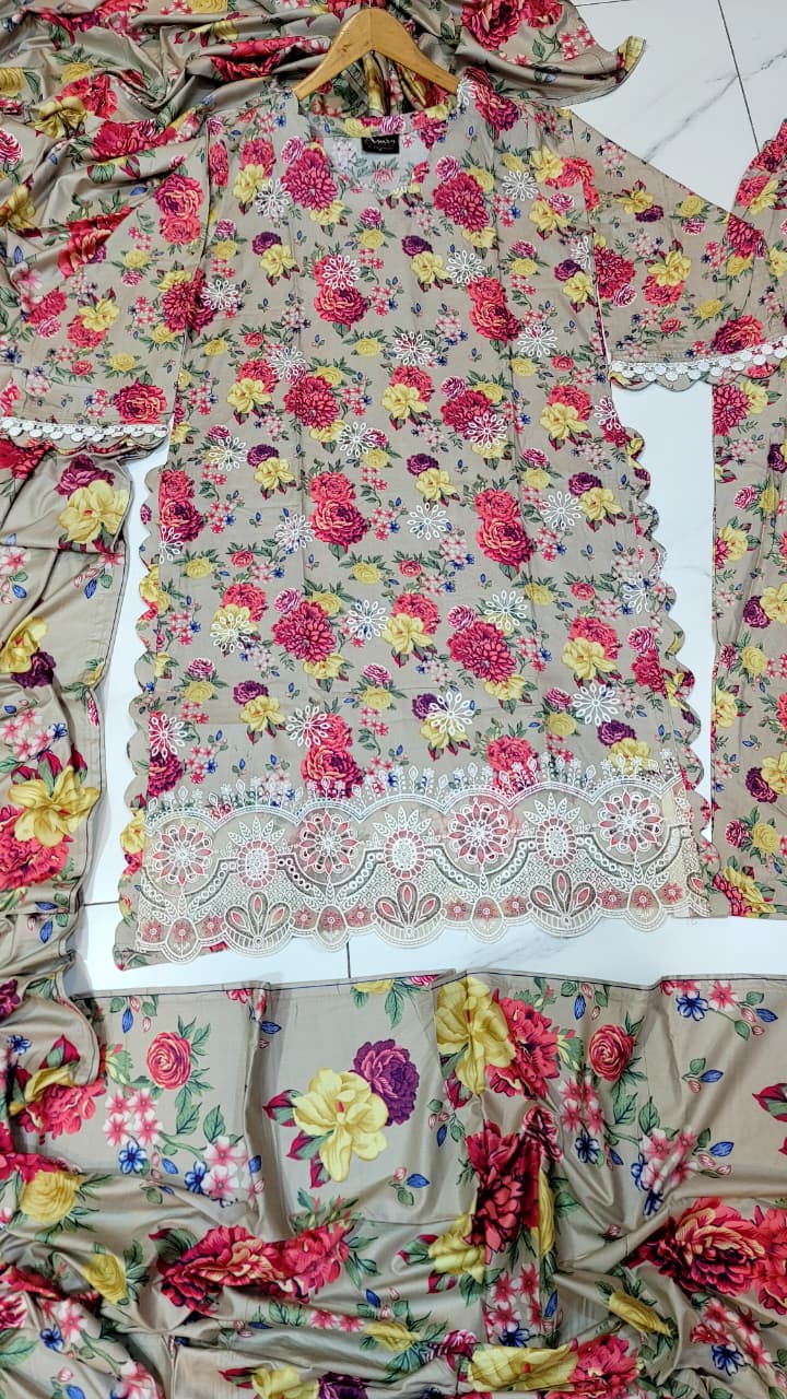 Pakistani women's lawn A-Line printed casual outfit full view