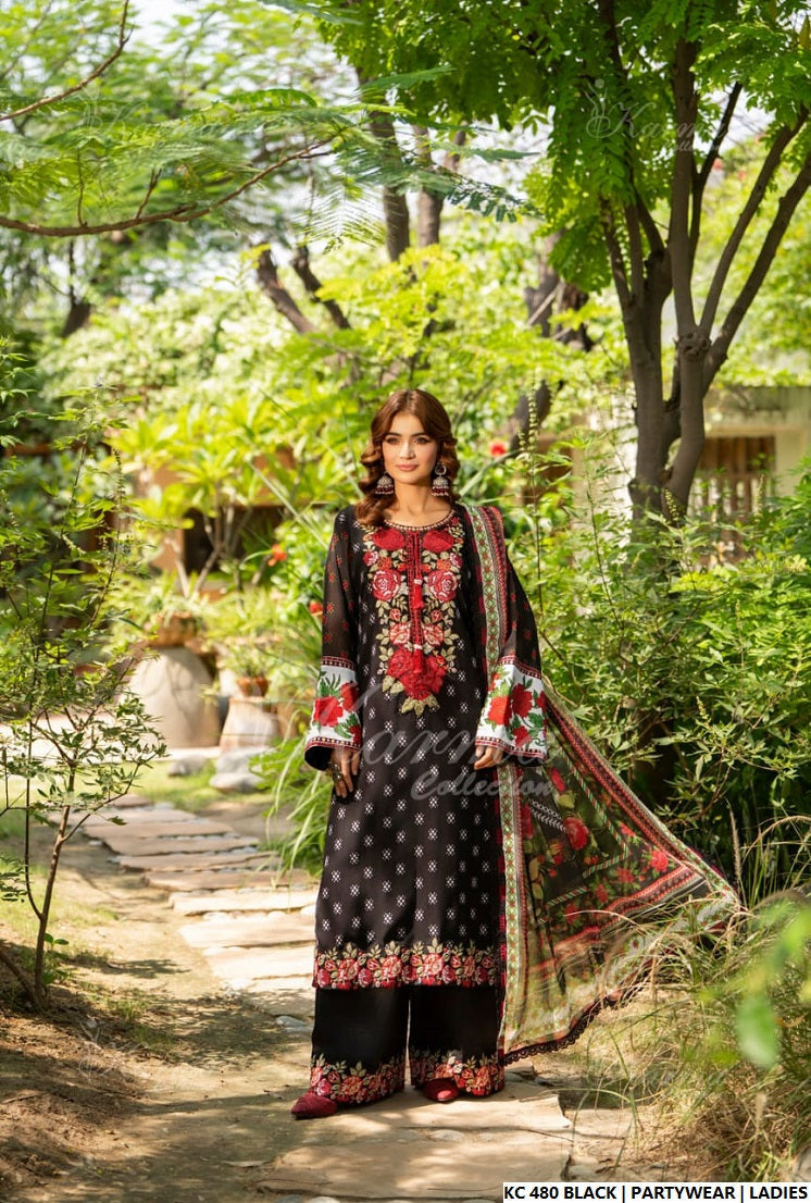 Black silk Pakistani women's long kaftan side view