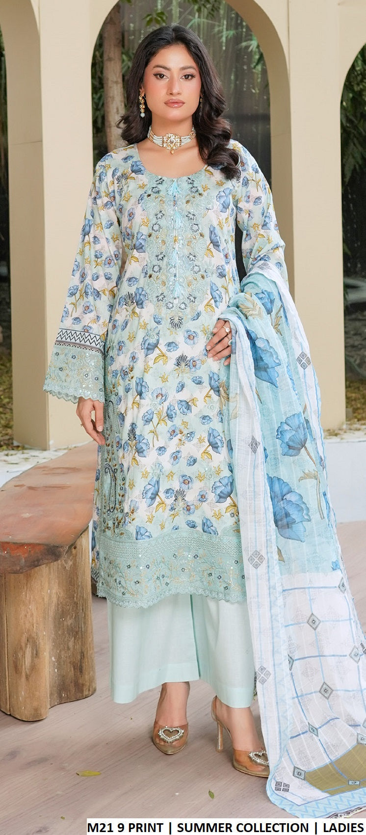 Pakistani women's lawn A-Line printed casual shirt plazo back view
