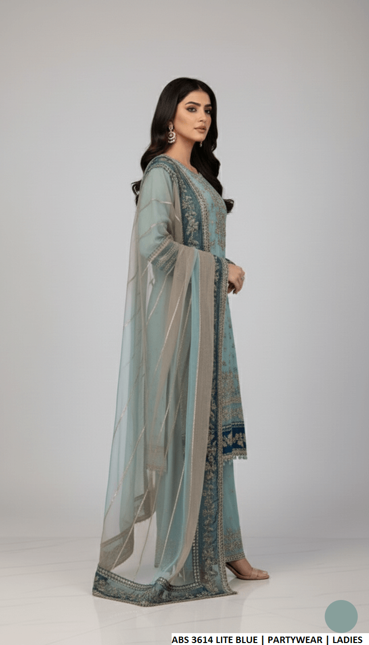 Light blue chiffon Pakistani women's straight shirt side view