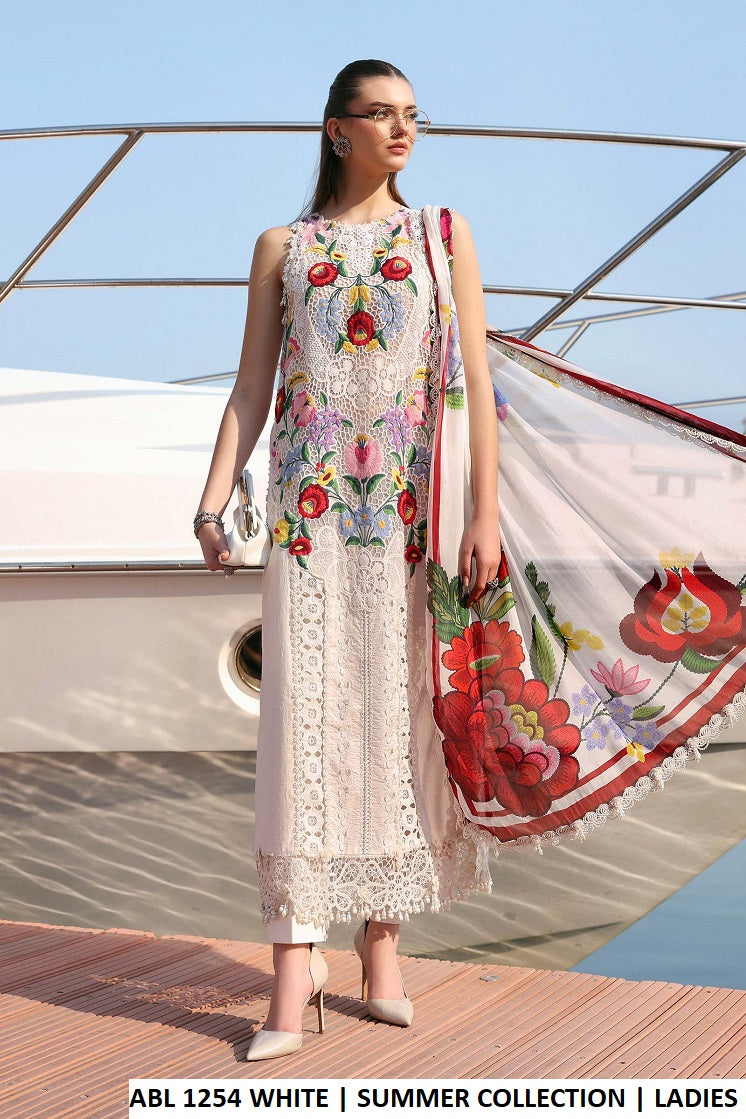 Pakistani women's white cotton straight shirt detail view