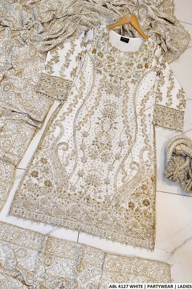 ABL 4127 grip fabric Pakistani women's wedding outfit back view