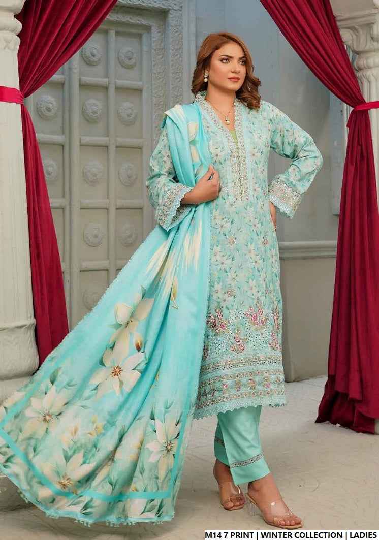 Lawn A-Line printed shirt - Pakistani women's casual summer outfit with cotton trouser and lawn dupatta front view