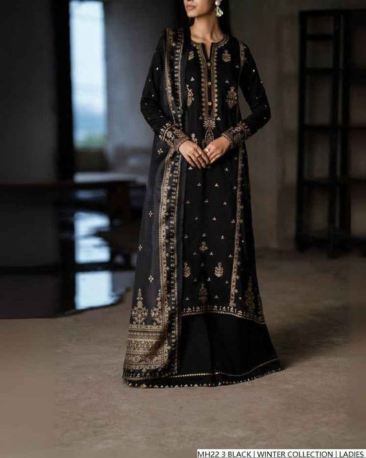 Black khaddar Pakistani women's straight shirt side view