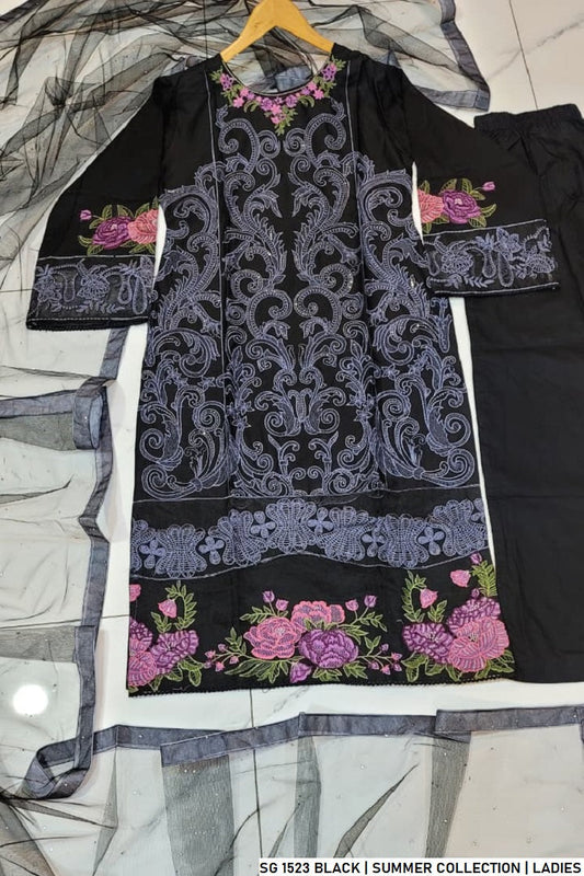 Black lawn Pakistani women's A-Line casual shirt side view