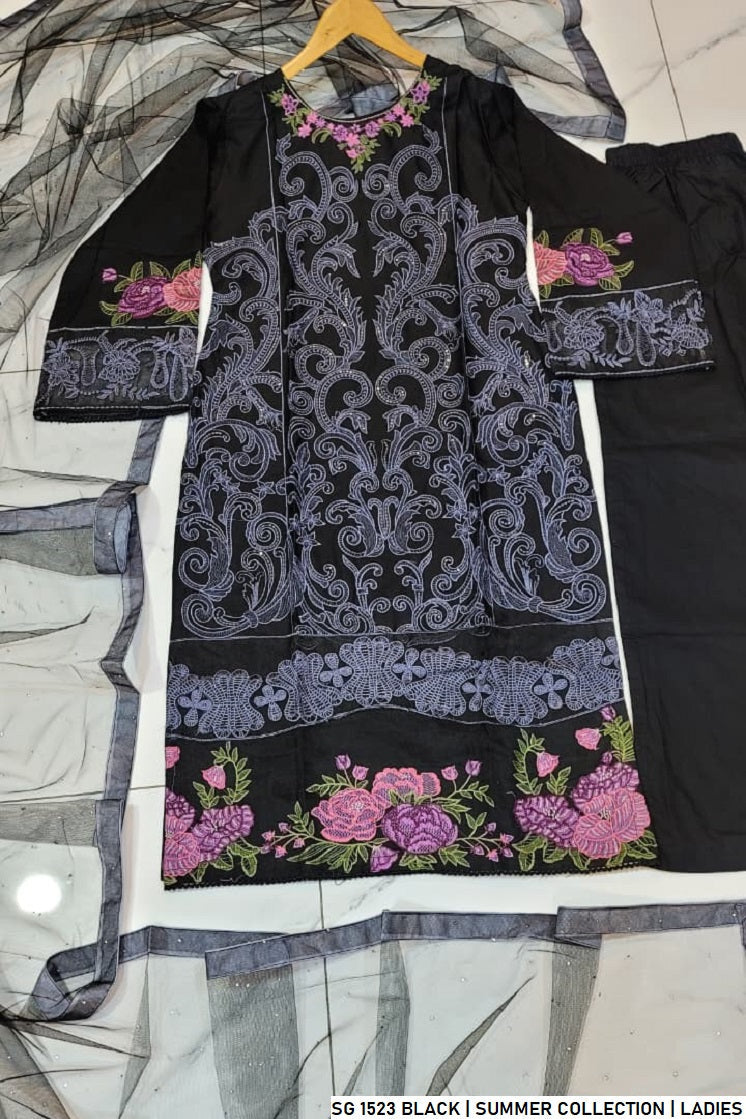 Black lawn Pakistani women's A-Line casual shirt side view