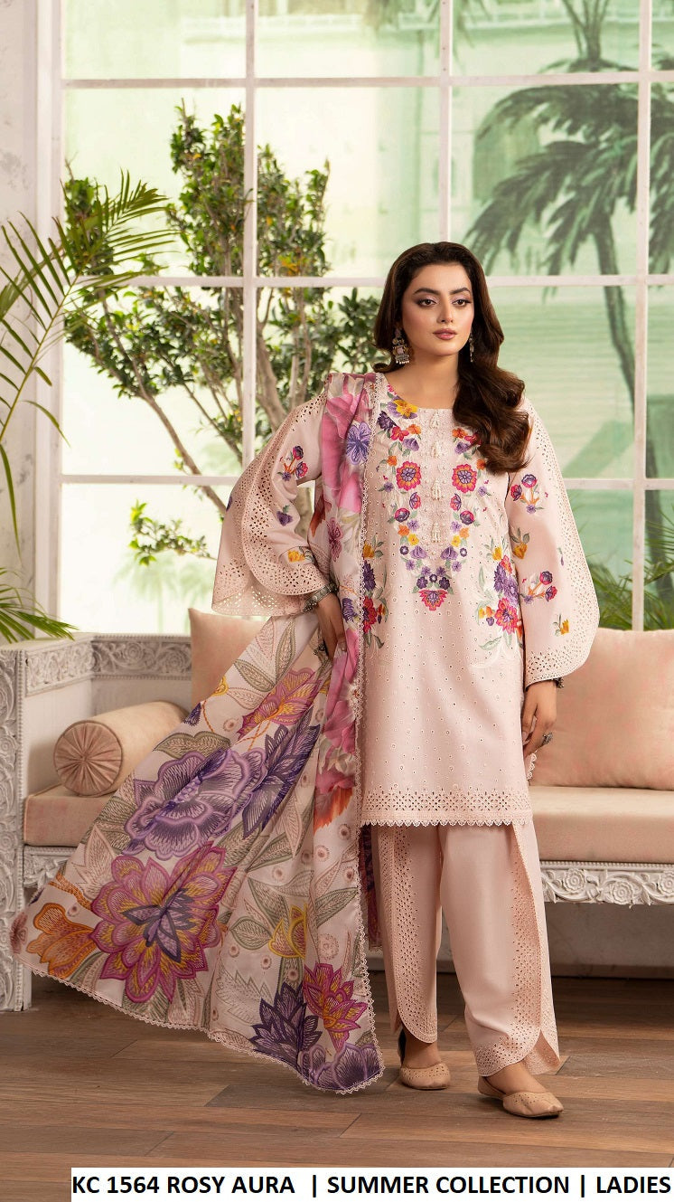 KC TABEER 1564 - Rosy Cotton 3PC Suit