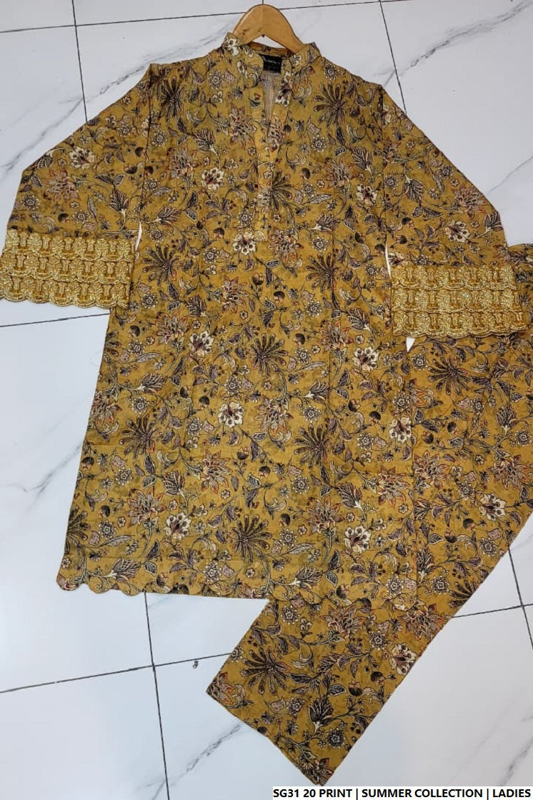 Pakistani women's lawn A-Line printed casual outfit full view