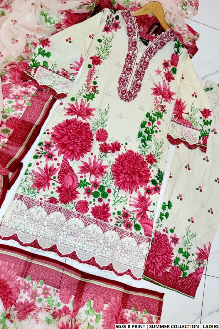 Pakistani women's lawn A-Line printed casual outfit back view