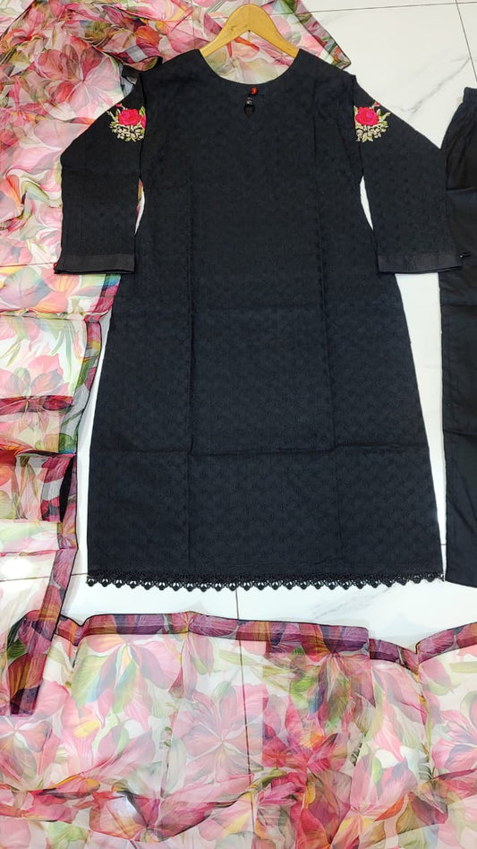 Black lawn Pakistani women's A-Line casual shirt side view