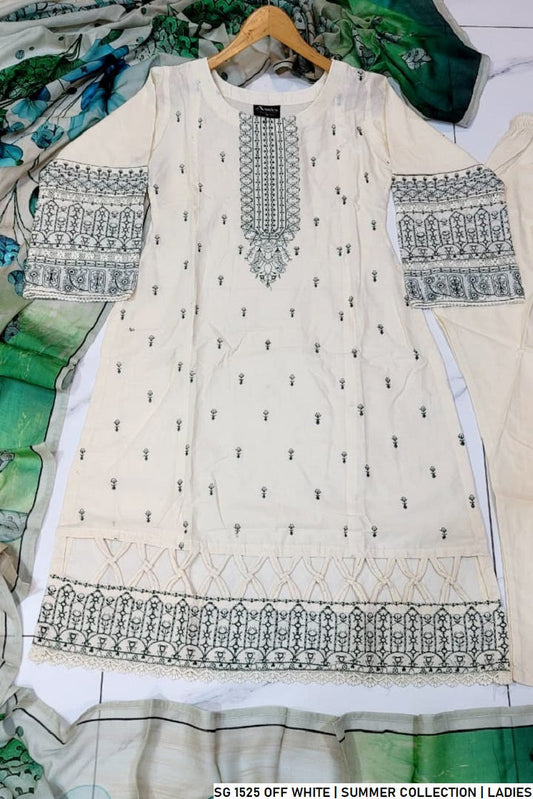 Off white lawn Pakistani women's A-Line casual shirt side view