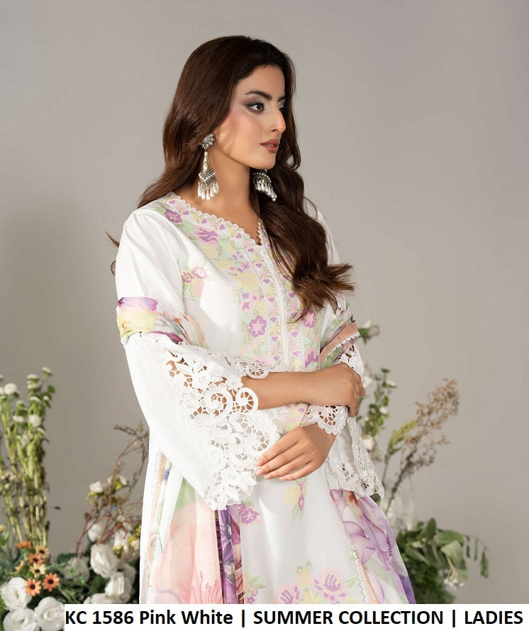 KC Ayra 1586 PINK WHITE - Pink Embroidered 3-Piece Ready to Wear Women's Pakistani Suit