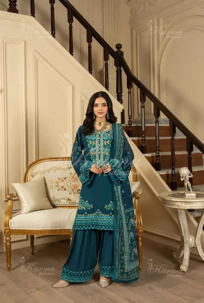 Silk short shirt farshi shalwar zinc grey - Pakistani women's traditional formal outfit front view