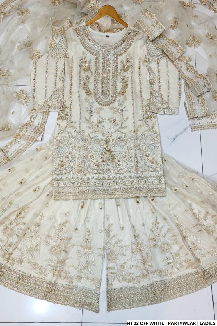 Pakistani women's off white organza open shirt full view