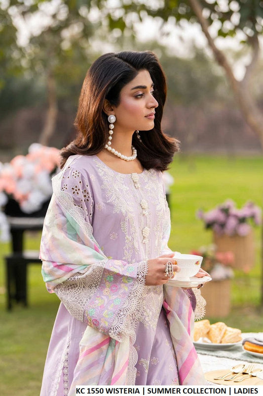 Wisteria purple cotton Pakistani women's straight shirt with plazo side view