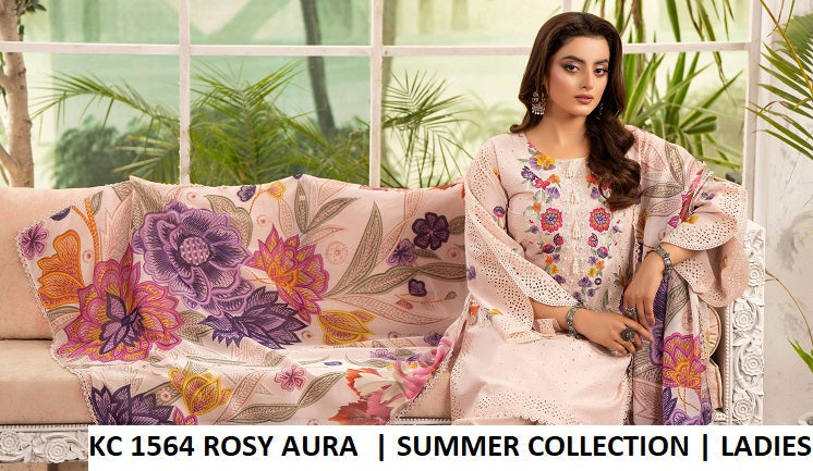 KC TABEER 1564 - Rosy Cotton 3PC Suit