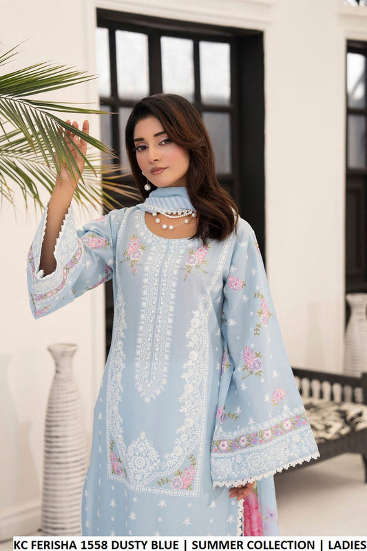 Dusty blue cotton Pakistani women's straight shirt with plazo side view
