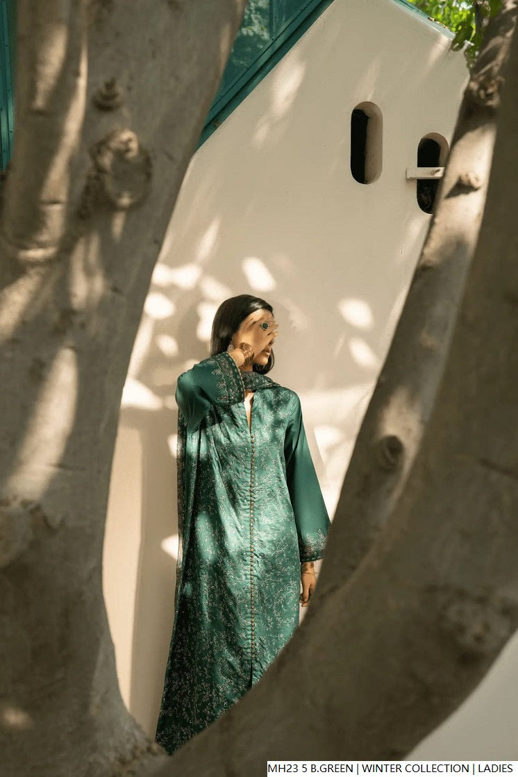 Pakistani women's bottle green khaddar straight shirt detail view