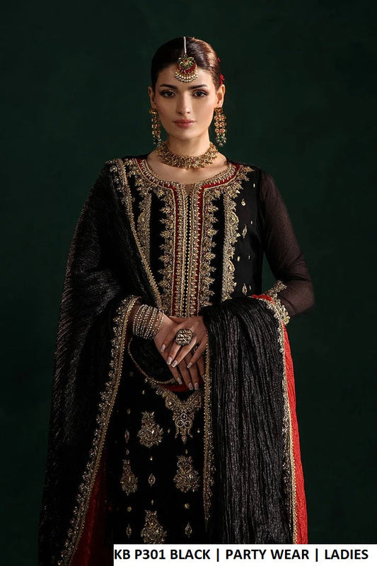 Black crinkle chiffon Pakistani women's long shirt side view