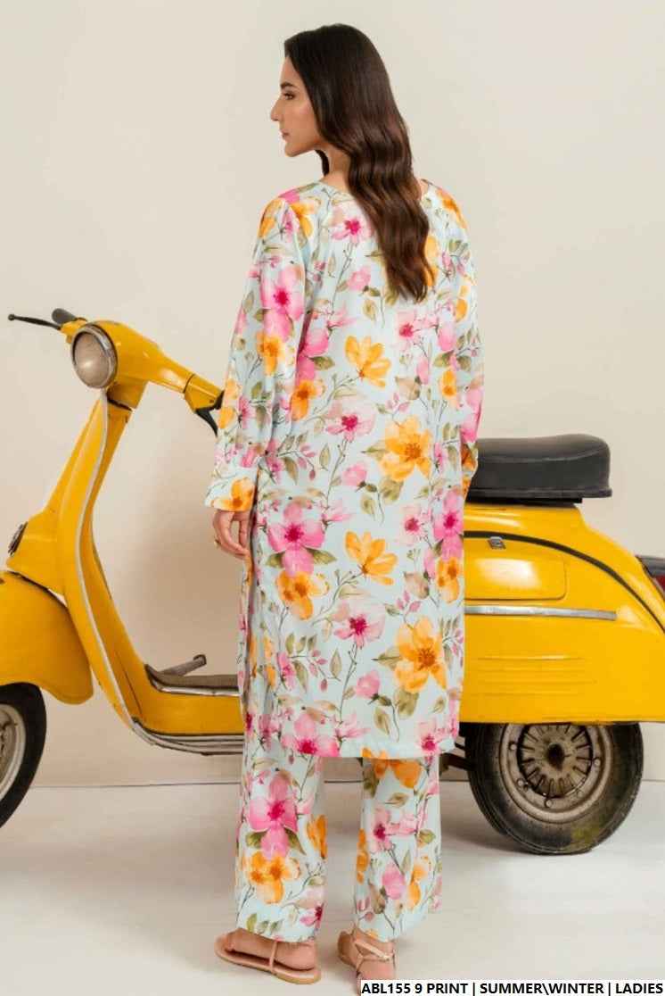 Pakistani women's lawn 2-piece printed casual suit back view