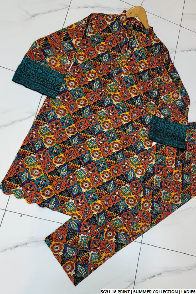 Pakistani women's lawn A-Line printed casual outfit back view