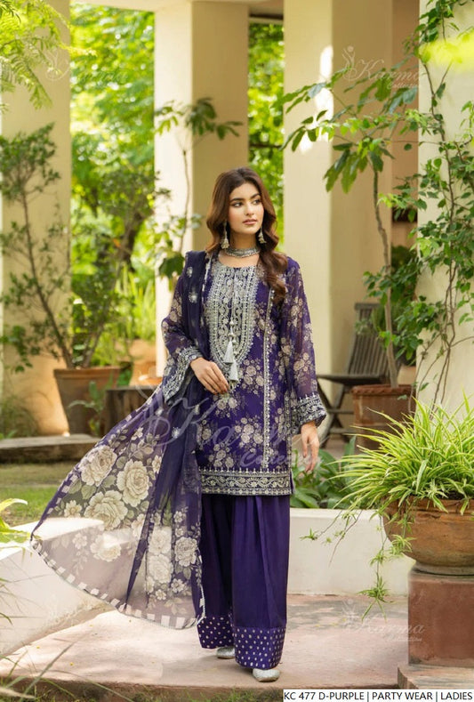 Dark purple silk Pakistani women's long kaftan side view
