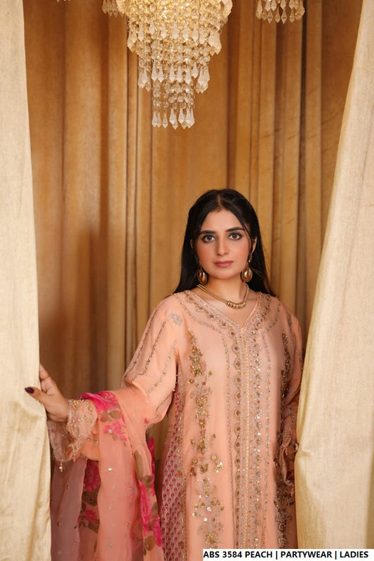 Peach organza Pakistani women's straight shirt side view