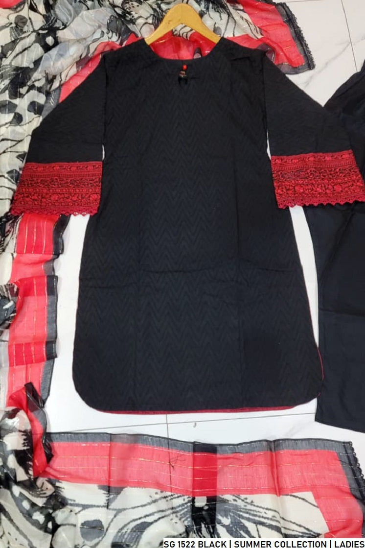 Pakistani women's black lawn A-Line casual shirt detail view
