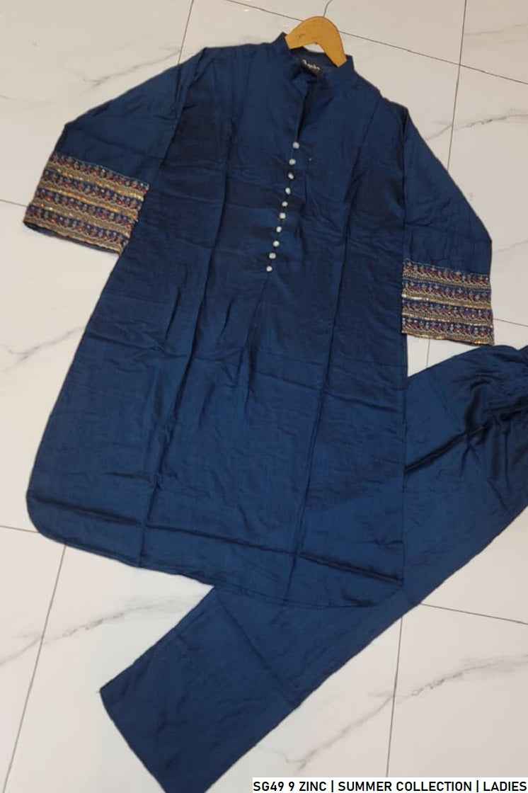 Pakistani women's zinc grey lawn A-Line casual shirt detail view