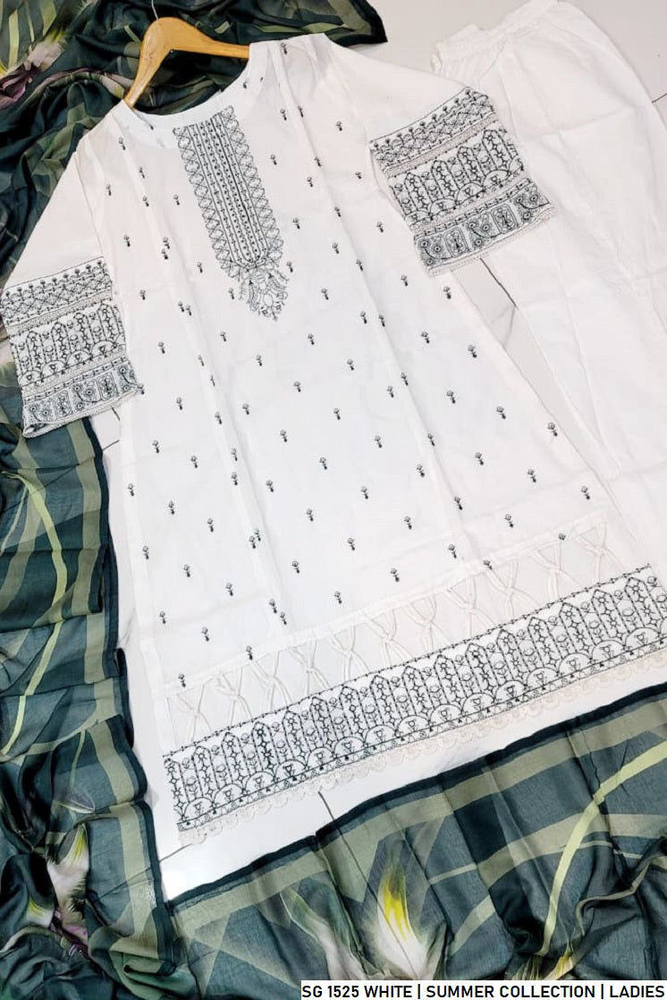 Pakistani women's white lawn A-Line casual shirt full view