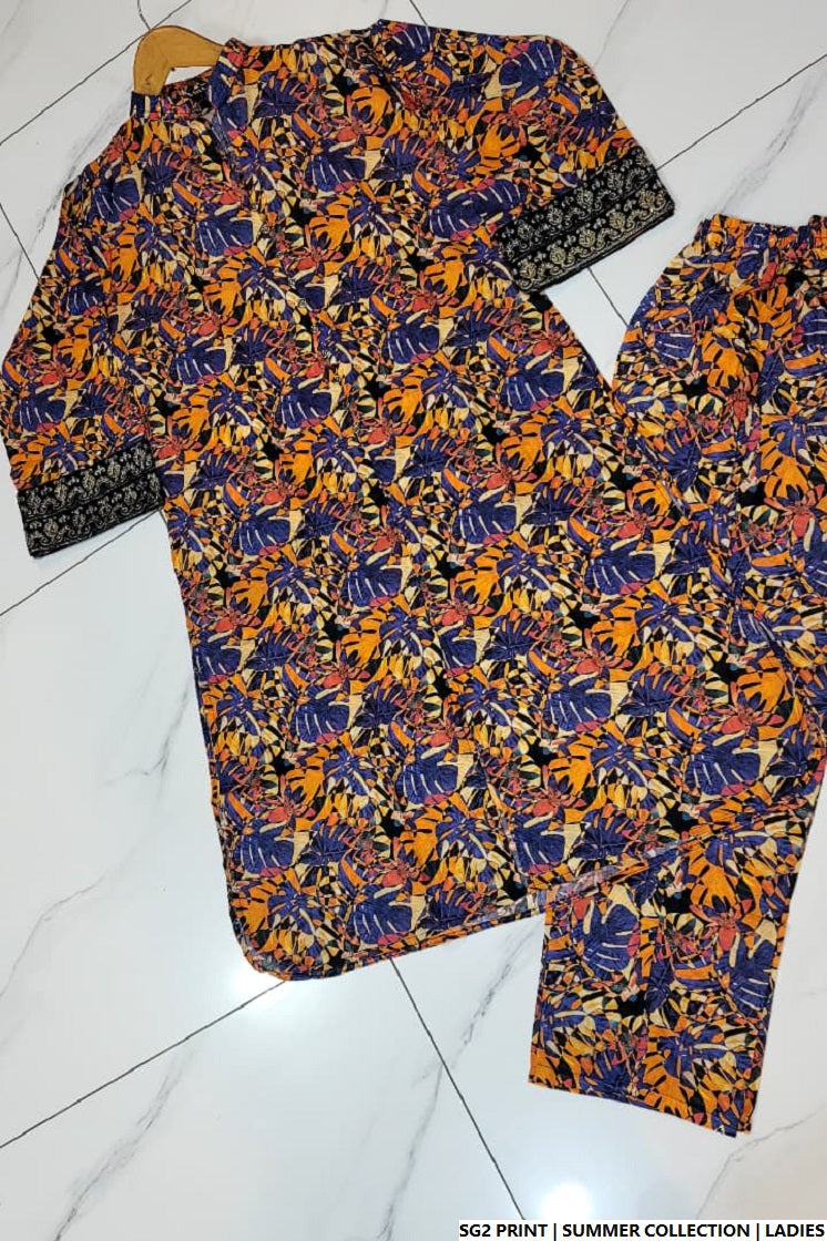 Pakistani women's lawn A-Line printed casual outfit back view