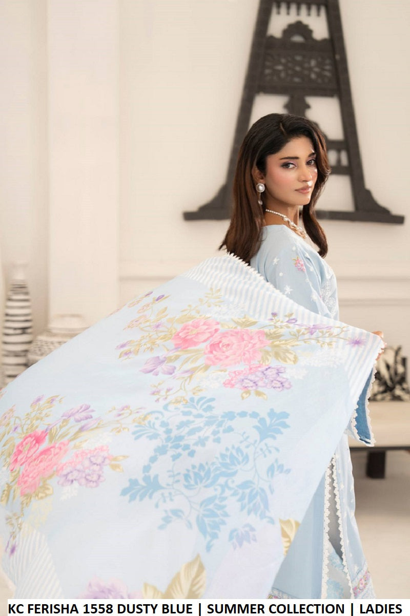 Pakistani women's dusty blue cotton straight shirt plazo back view