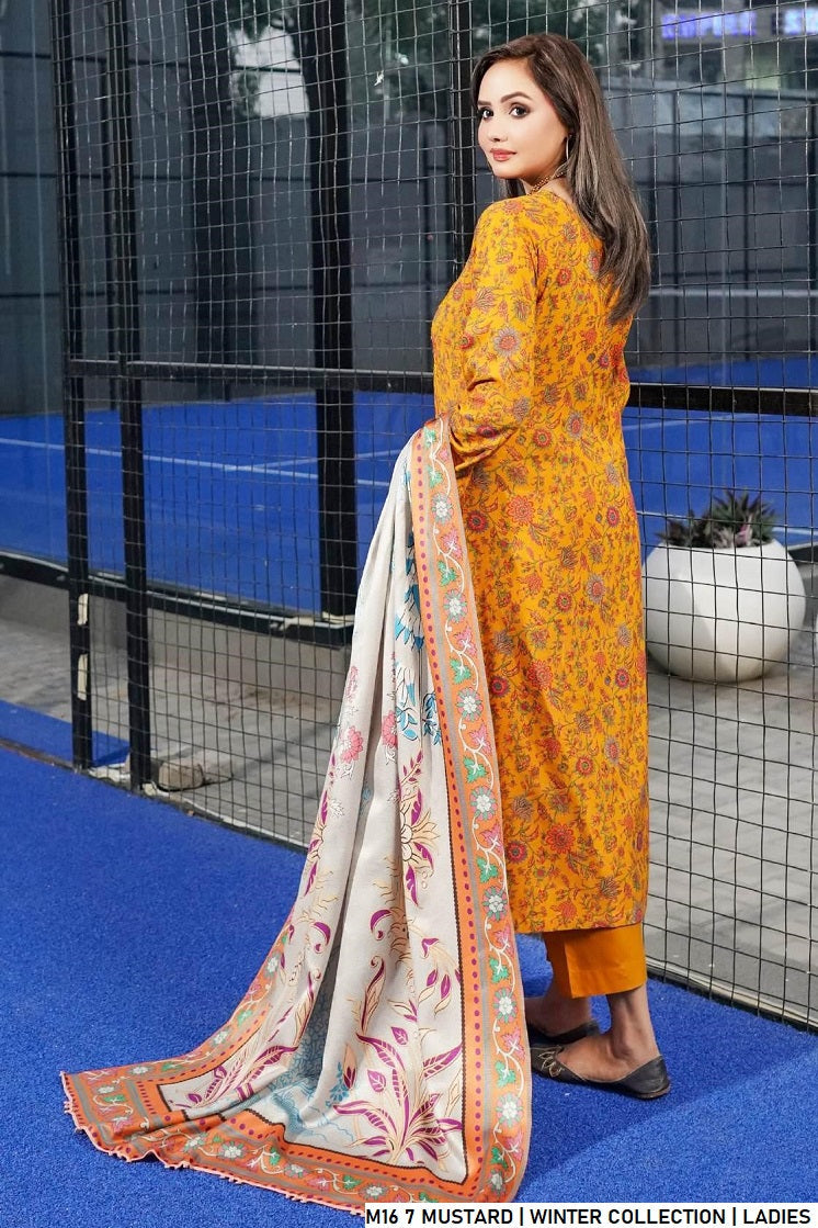 Pakistani women's mustard yellow lawn A-Line casual outfit back view