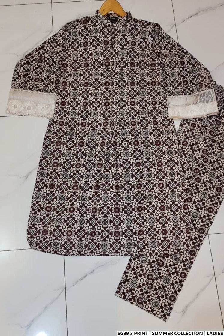 Pakistani women's lawn A-Line printed casual outfit full view