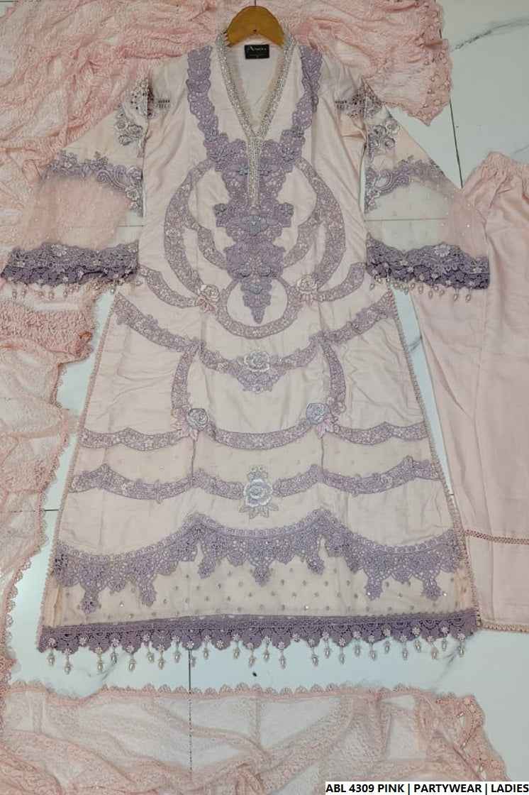 Pakistani women's pink organza A-Line shirt back view