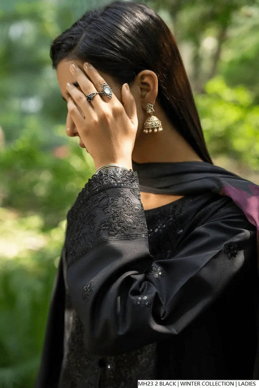 Black khaddar Pakistani women's straight shirt side view