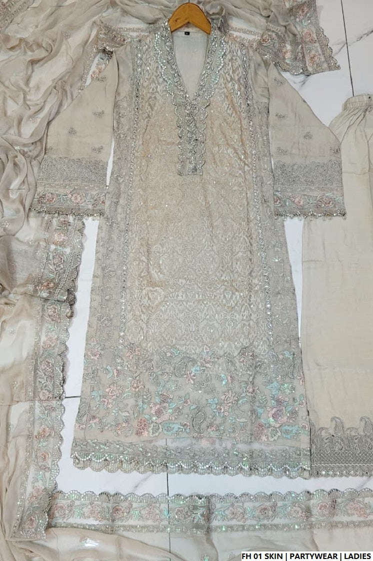 Pakistani women's skin organza open shirt back view