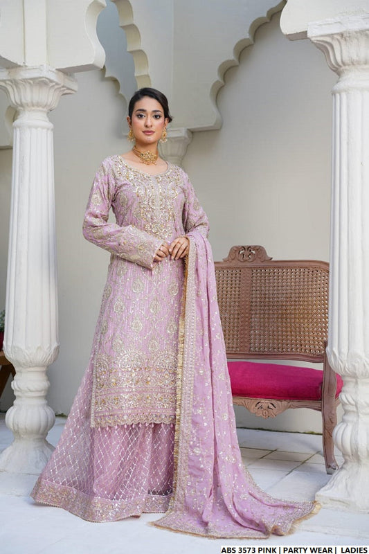 Pink organza Pakistani women's straight shirt side view