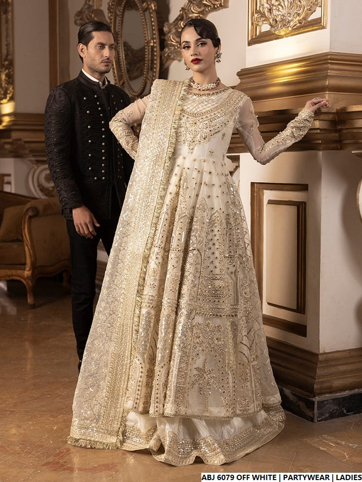 Chiffon short frock off white - Pakistani women's elegant casual party wear with chiffon dupatta front view