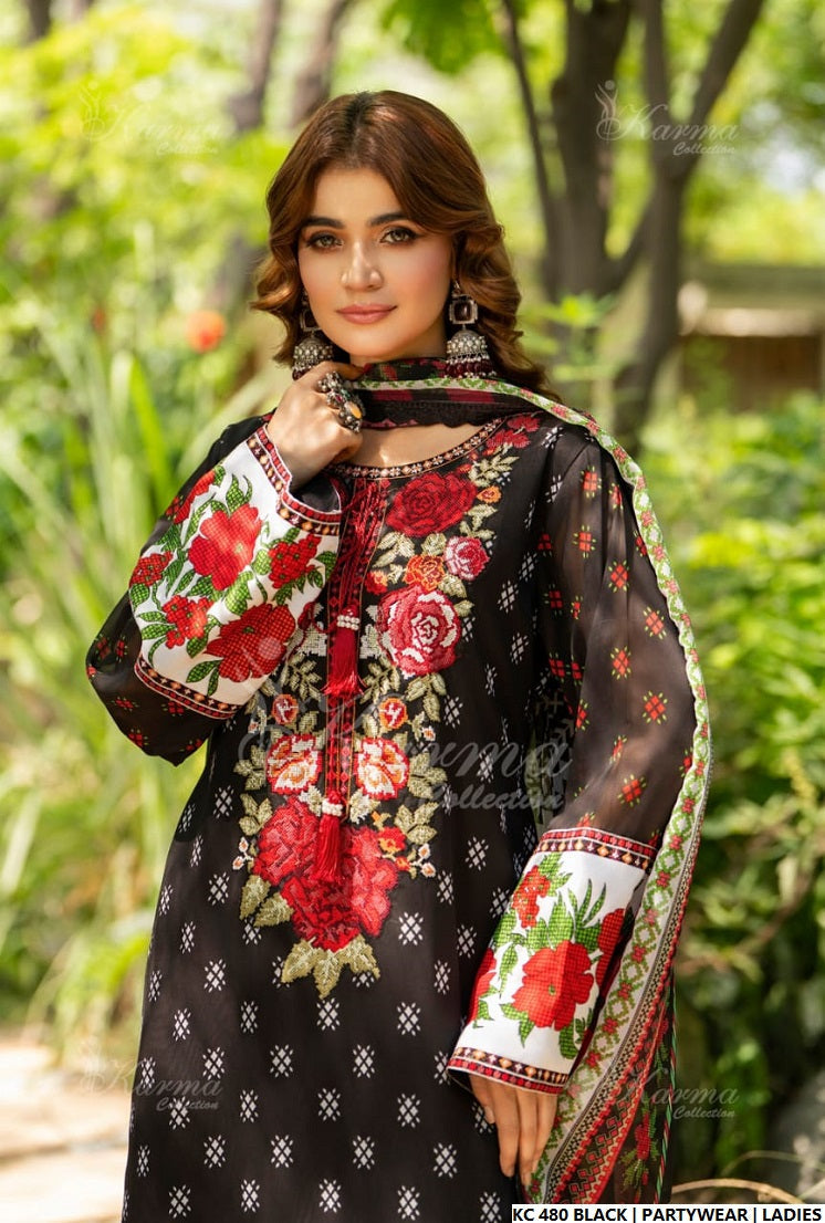 Pakistani women's black silk long kaftan full view