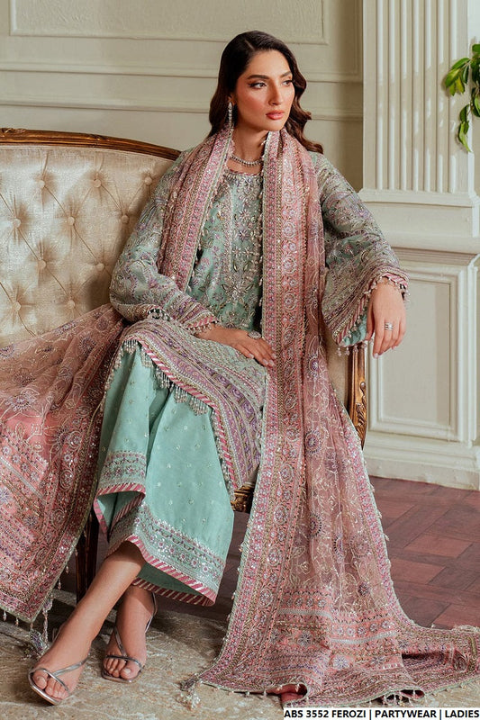 Ferozi organza Pakistani women's straight shirt side view