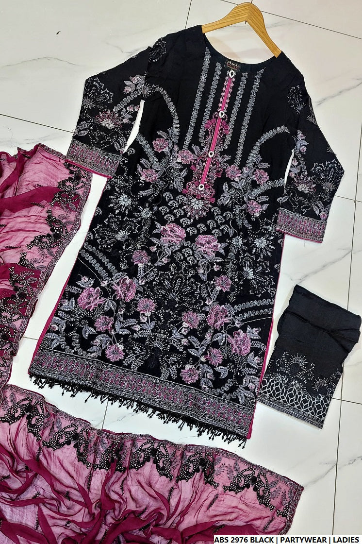 Pakistani women's black organza straight shirt back view