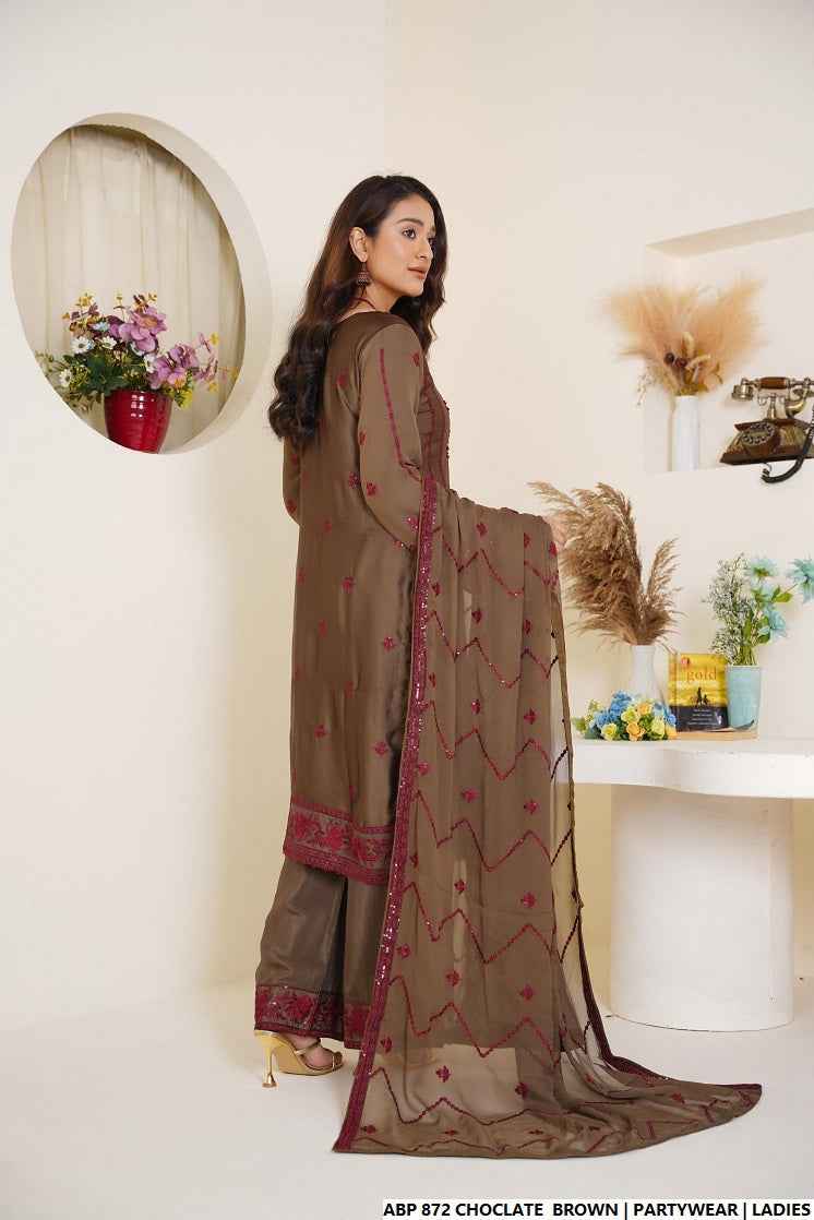 Pakistani women's chocolate brown silk straight shirt back view