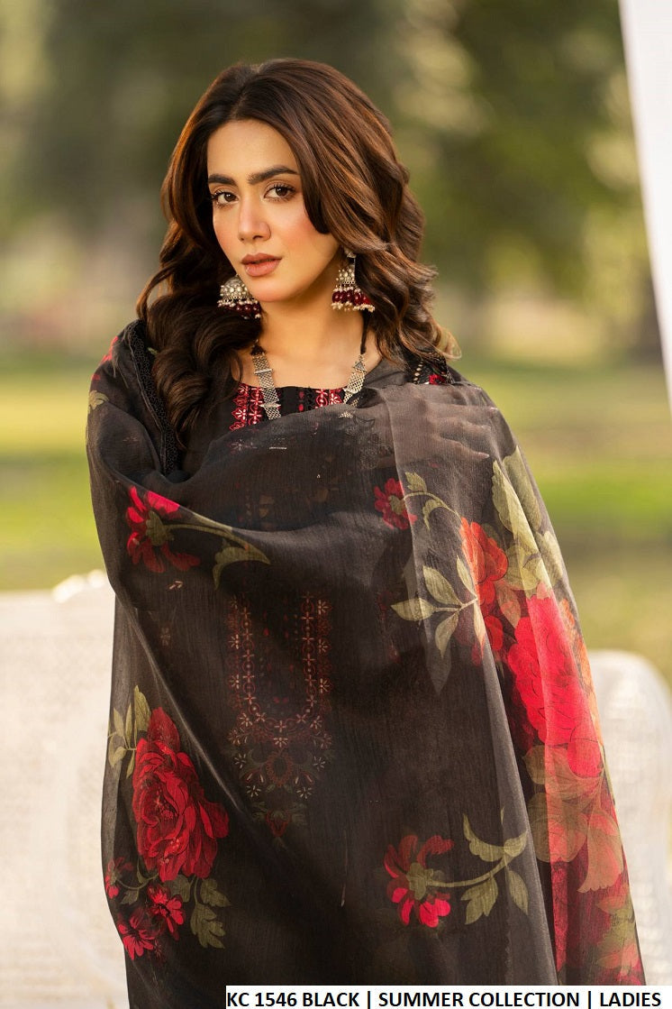 Pakistani women's black cotton long chikankari shirt full view
